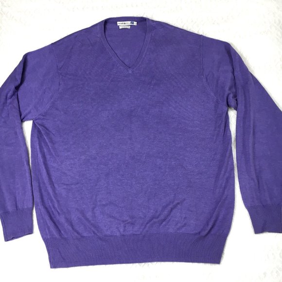 * Peter Millar Lavendar Cashmere Silk Blend V Neck Sweater Size XL EUC